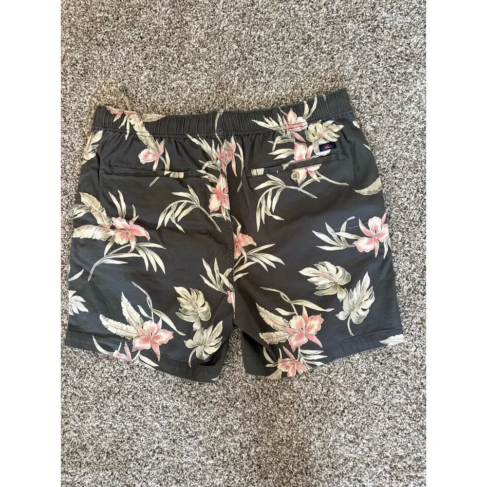 Faherty Mens Tropical Floral Shorts Black Pink Hawaiian XL Resort Beachwear